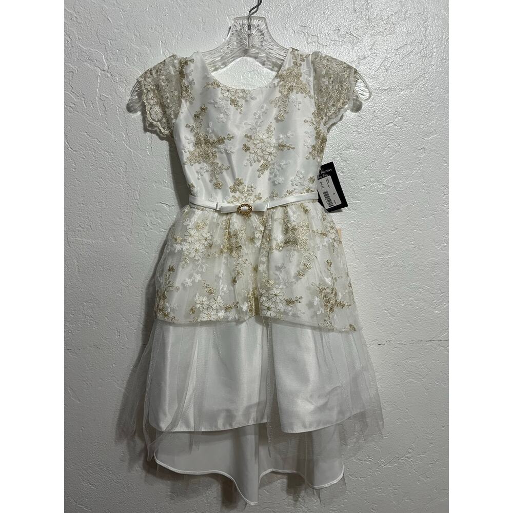 Sweet Kids Girls Lace Dress Size 8 Ivory Gold Floral Made USA NWT